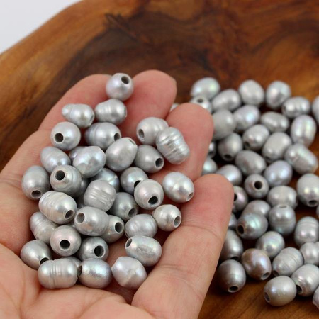 Perła słodkowodna szara z dużym otworem 7x8mm