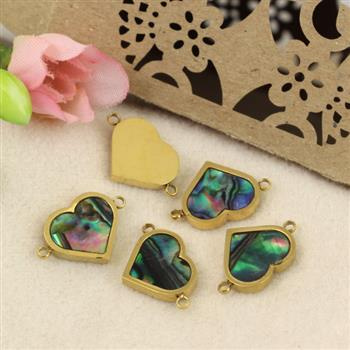 Łącznik serce z muszlą paua stal szlachetna pozłacana PVD 15x10mm