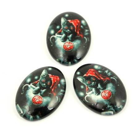 Kaboszon szklany z grafiką owal z motywem kota 25x18mm