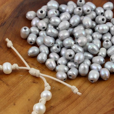 Perła słodkowodna szara z dużym otworem 7x8mm