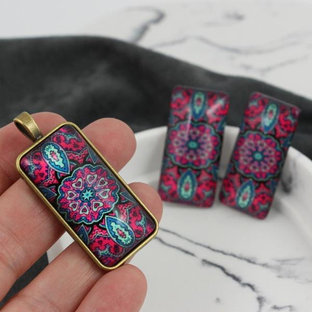 Kaboszon szklany z grafiką ornament różowy 38x19mm