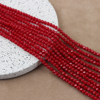 Kryształek szklany oponka fasetowana czerwona 4x3mm [sznur 42cm]
