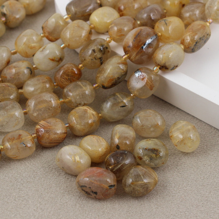 Kwarc ze złotym rutylem beczka oliwka 15x12mm