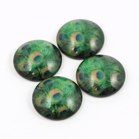 Kaboszon szklany z grafiką pawie oczka moneta 20mm