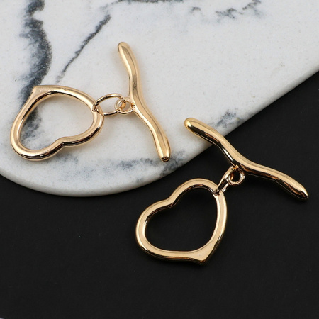 Zapięcie toggle serce mosiądz pozłacany 23x20mm