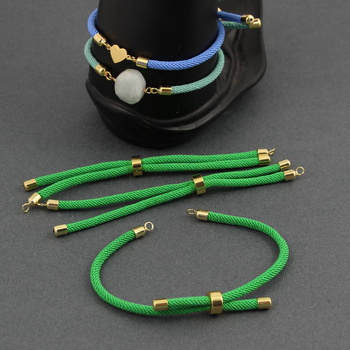 Zapięcie regulowane / przesuwane sznurkowe zielone do bransoletki 11cm ZŁ