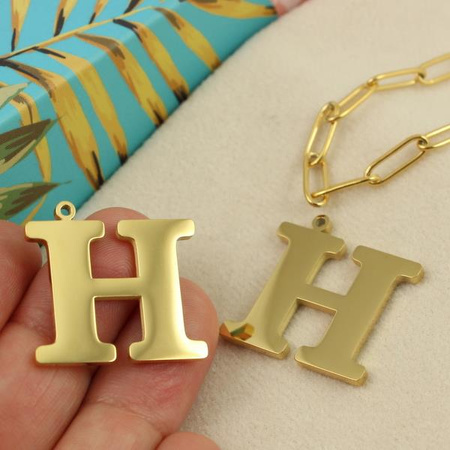 Zawieszka stal szlachetna pozłacana 25mm litera H