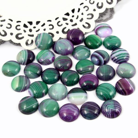 Kaboszon agat pasiasty moneta zielono-fioletowa 16mm