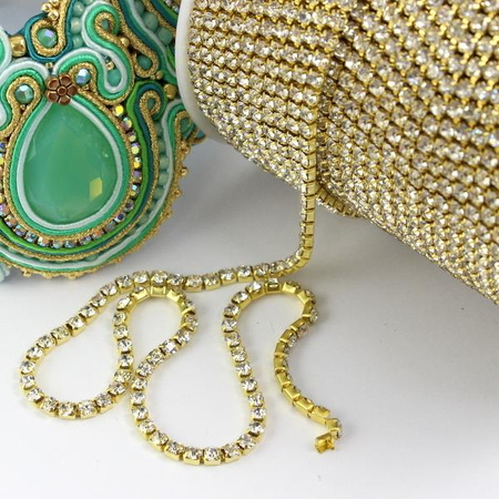 Taśma ozdobna cyrkoniowa gold/crystal 3mm [50cm]