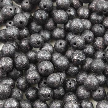 Round Beads Jet Silver Patina Etched 8mm [10szt]