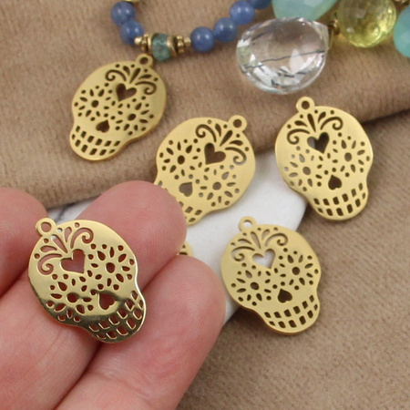 Zawieszka czaszka stal szlachetna pozłacana 21x16mm