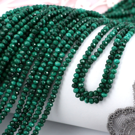 Malachit naturalny oponka fasetowana 3x2mm [sznur 39cm]
