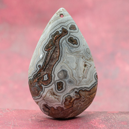 Zawieszka agat koronkowy łezka 50x31mm