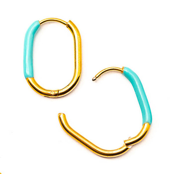 Bigle emaliowane owalne stal szlachetna pozłacana turkusowe 20x15mm [para]