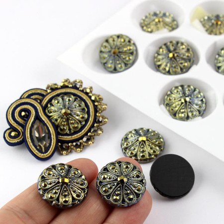 Kaboszon szklany Rosette gold blue moneta 22mm