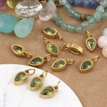 Stal szlachetna pozłacana PVD zawieszka oliwkowa w oprawie ZŁ 10x5mm