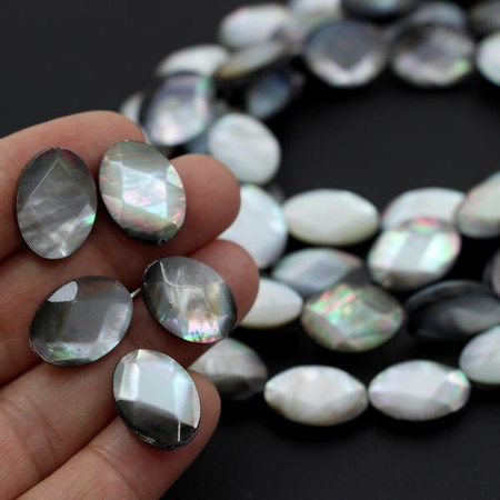 Masa perłowa szara owal fasetowany 18x13mm