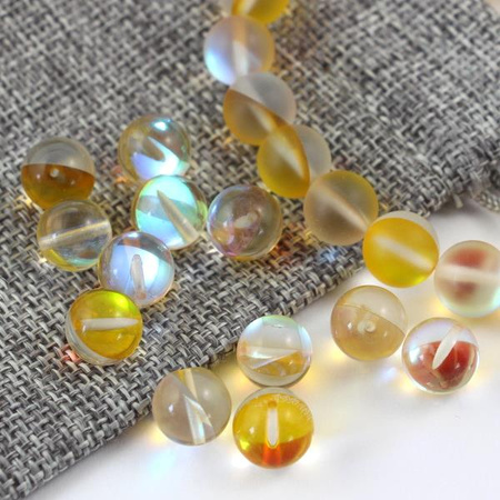 Szkło tęczowe żółte kula 10mm [4szt]