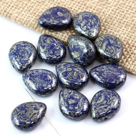 Łezka szklana Blue Travertine 16x12mm