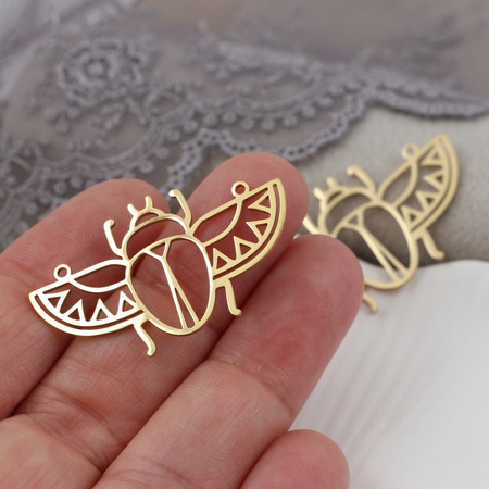 Zawieszka skarabeusz stal szlachetna pozłacana 38x22mm