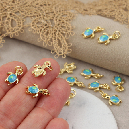 Zawieszka żółw mosiądz złocony 14x9mm