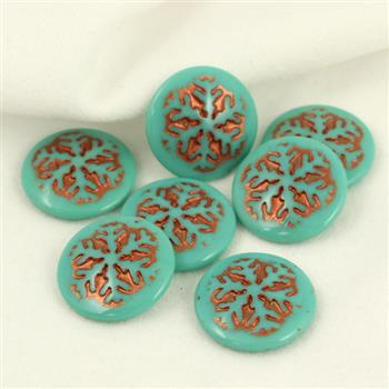 Kaboszon szklany Snowflake Opaque Turquoise Copper 21mm
