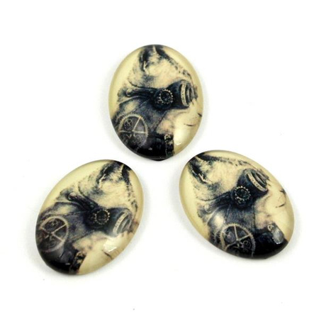 Kaboszon szklany z grafiką owal z motywem kota 25x18mm