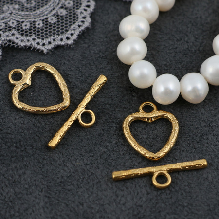 Zapięcie toggle stal szlachetna pozłacana serce 16x14mm