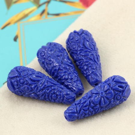 Rzeźbiona kropla granatowa 28x11mm