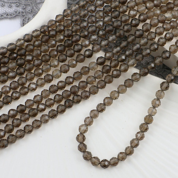 Kwarc dymny kula fasetowana 3,5mm [sznur 39cm]