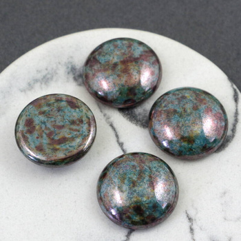 Kaboszon szklany White - Luster - Transparent Green moneta 20mm