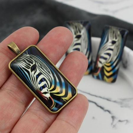 Kaboszon szklany z grafiką zebra prostokąt 38x19mm