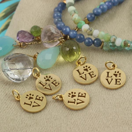 Zawieszka stal szlachetna pozłacana moneta LOVE 12mm