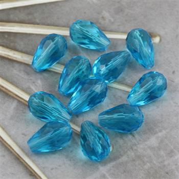 Kryształek szklany kropla fasetowana turkusowa 15x10mm