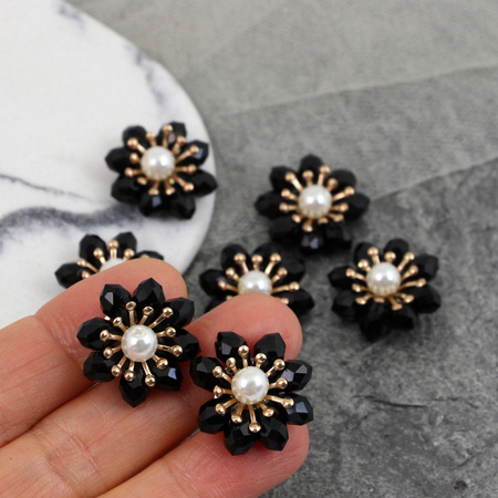 Element ozdobny kwiatek kryształkowy czarny z perełką 20mm