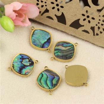 Łącznik romb z muszlą paua stal szlachetna pozłacana PVD 16x13mm