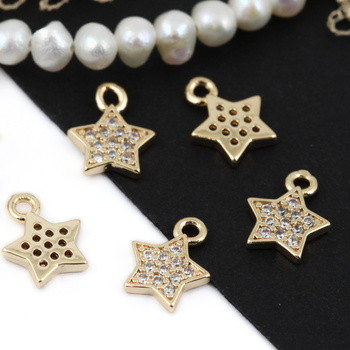 Zawieszka metalowa mosiądz złocony gwiazdka z cyrkoniami 10mm
