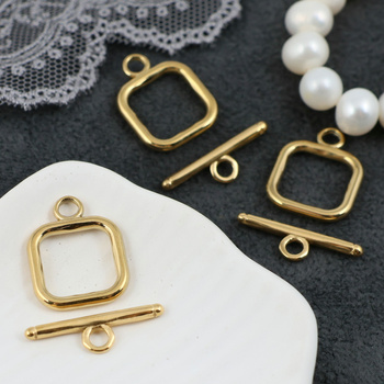 Zapięcie toggle stal szlachetna pozłacana kwadrat 15mm