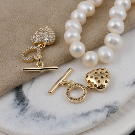 Zapięcie toggle z sercem z cyrkoniami mosiądz pozłacany 10mm