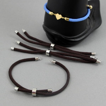 Zapięcie regulowane / przesuwane sznurkowe brązowe do bransoletki 10cm SR