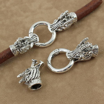 Zapięcie ozdobne kółko uchylne z tulejkami - głowa smoka srebrne