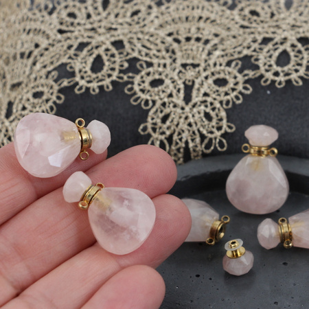 Kwarc różowy zawieszka perfumetka z odkręcanym korkiem 25x17mm