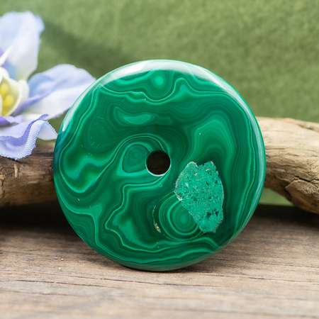 Zawieszka malachit naturalny donut 40mm ze skazą