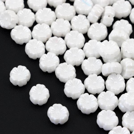 Flower Beads Primula White Alabaster Sphinx 8x5mm [10szt]