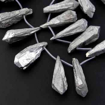 Kwarc tytanowany kropla srebrna 30x8mm