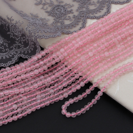 Kwarc różowy kula fasetowana 4mm [sznur 38cm]