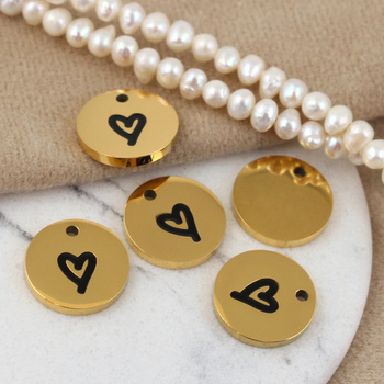 Zawieszka moneta z sercem stal szlachetna pozłacana 14mm