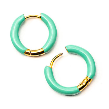 Bigle emaliowane kółka stal szlachetna pozłacana miętowe 18mm [para]