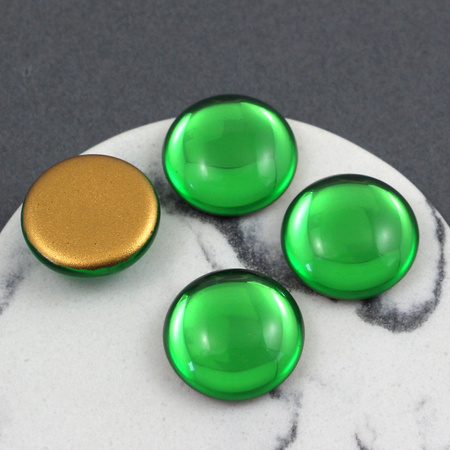 Kaboszon szklany Peridot - Gold Matte Foiled moneta 20mm