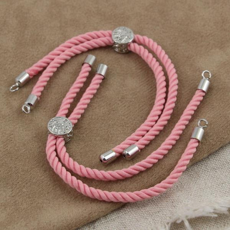 Zapięcie regulowane / przesuwane sznurkowe do bransoletki różowe 12cm SR